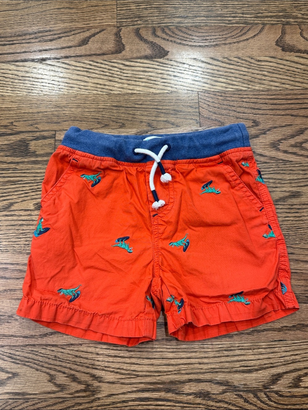 Mini Boden Boys Orange Dinosaur Drawstring Shorts Size 4